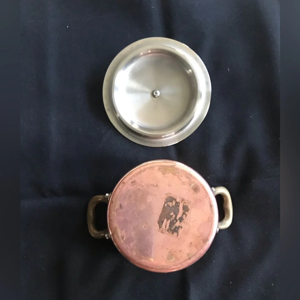 Mauviel Copper Mini Cocette Pot with Brass Handles and Lid
